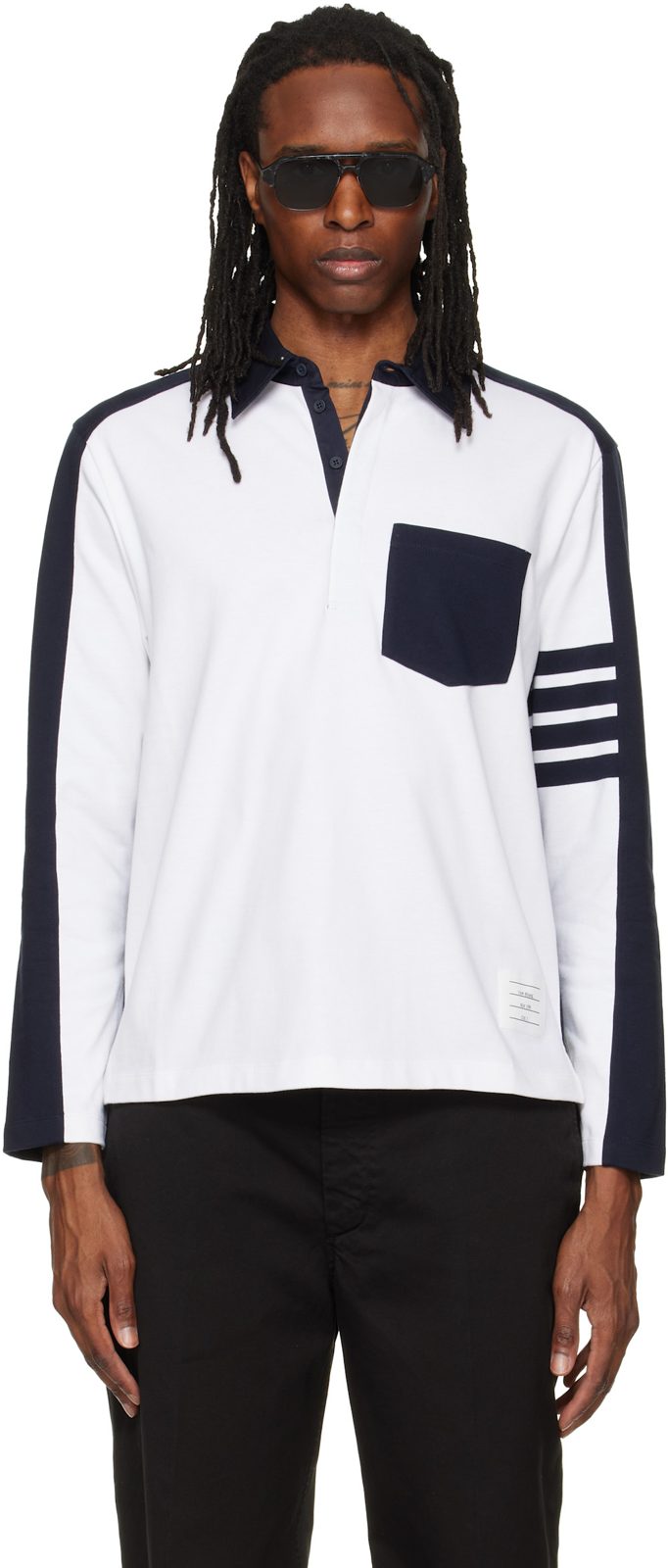 White & Navy Oversized Colorblock Rugby Polo 262381M212001