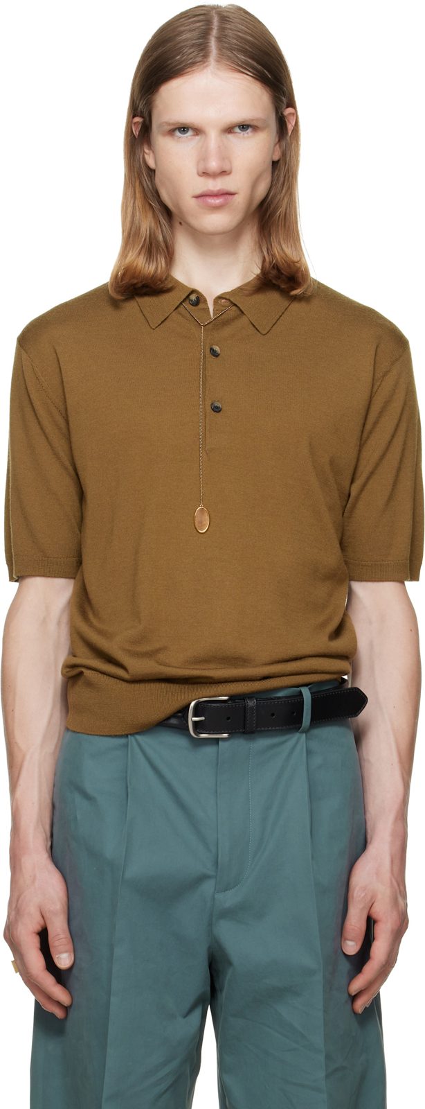 Khaki Knit Wool Polo 262358M212005