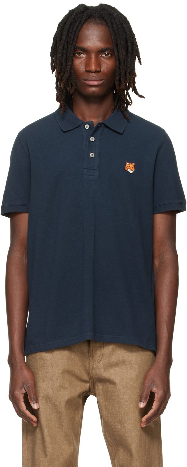 Maison Kitsune Navy Fox Head Regular Polo 262389M212021