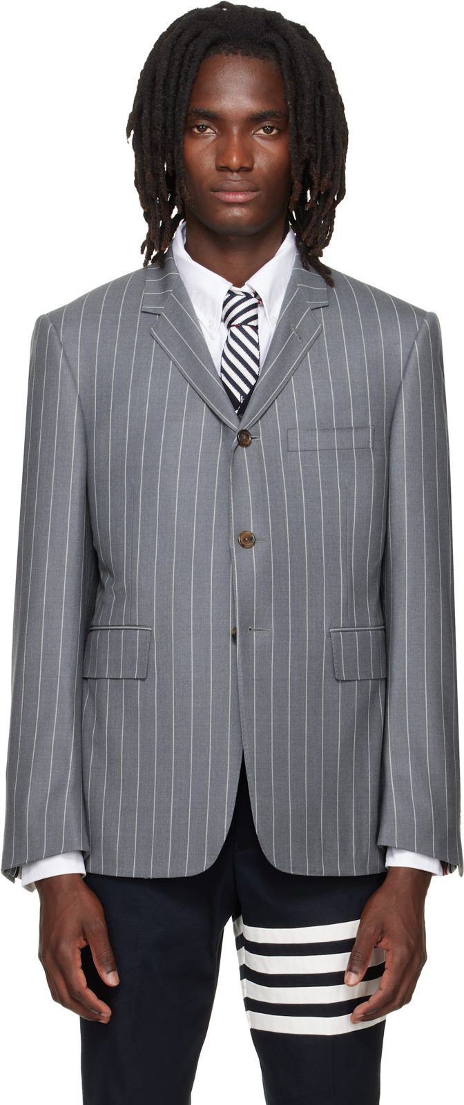 Gray Chalk Stripe Twill Sportcoat 262381M195000