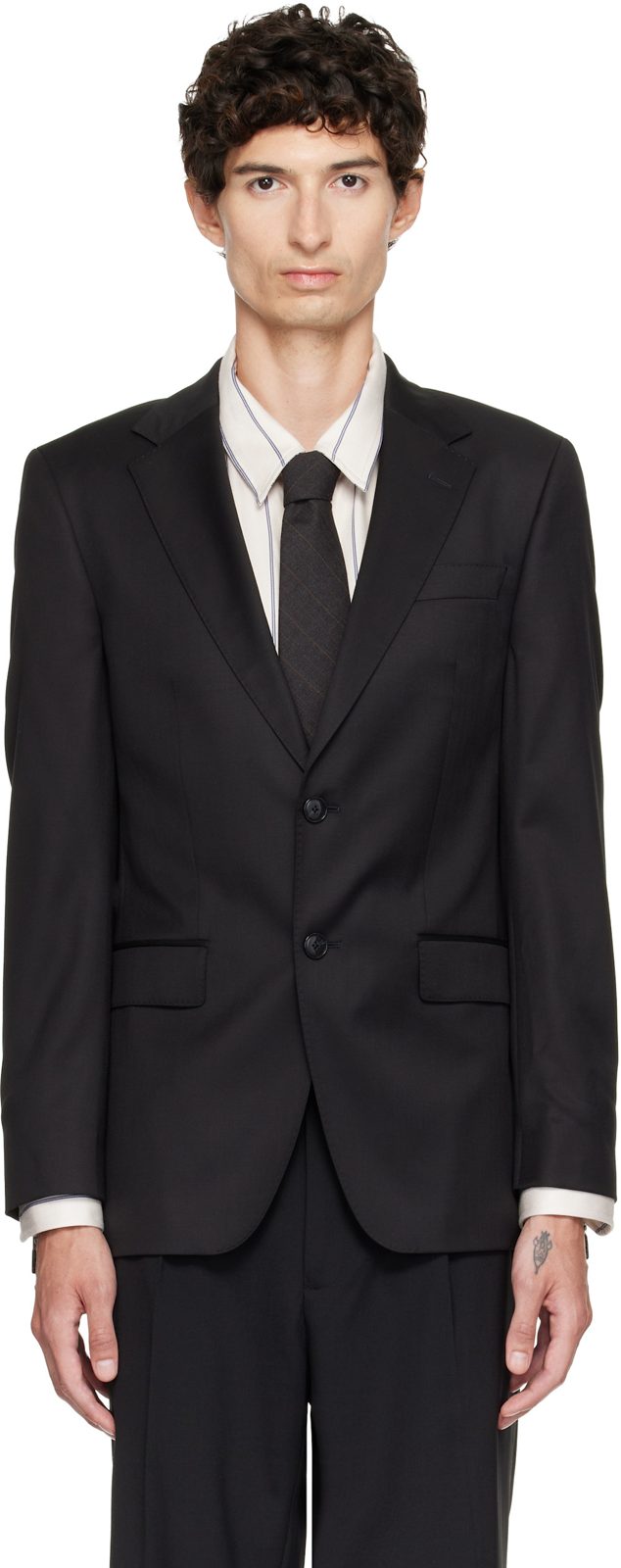 Black Slim-Fit Virgin Wool Serge Blazer 262085M180007
