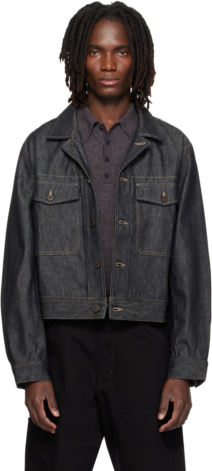 Navy Denim Trucker Jacket 262646M177002