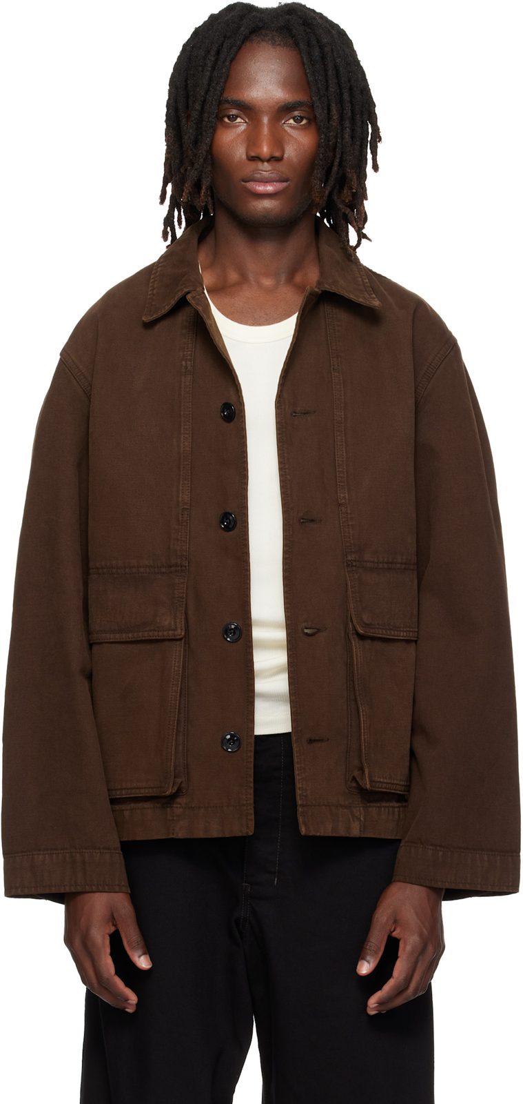 Brown Boxy Denim Jacket 262646M177004