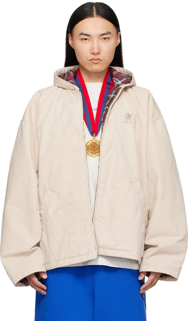 Beige Hooded Zip Up Jacket 261342M180000