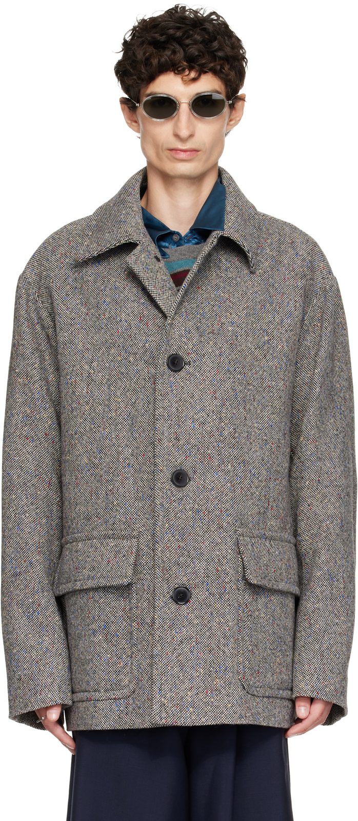 Black & Gray Wool Tweed Jacket 262358M176013