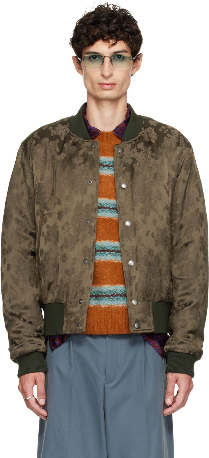 Khaki Pattern Bomber Jacket 262358M175000
