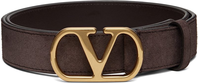 Garavani Brown VLogo Signature Suede Belt 262807M131002