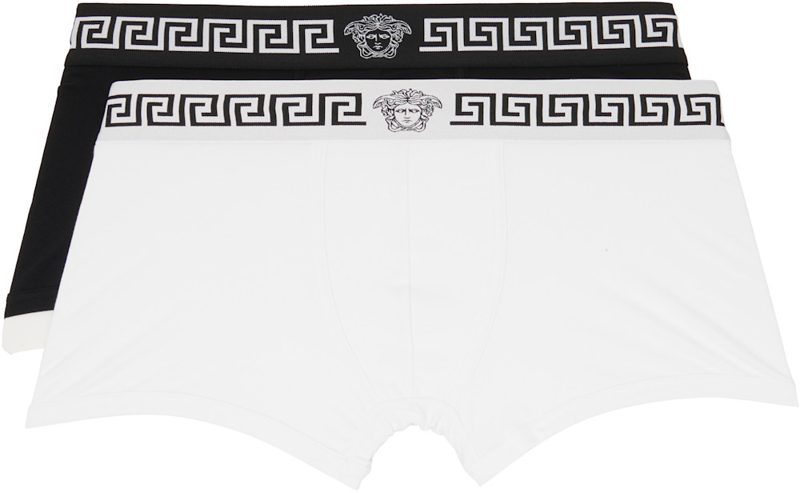 Two-Pack White & Black Jersey Boxer Briefs 262404M216005