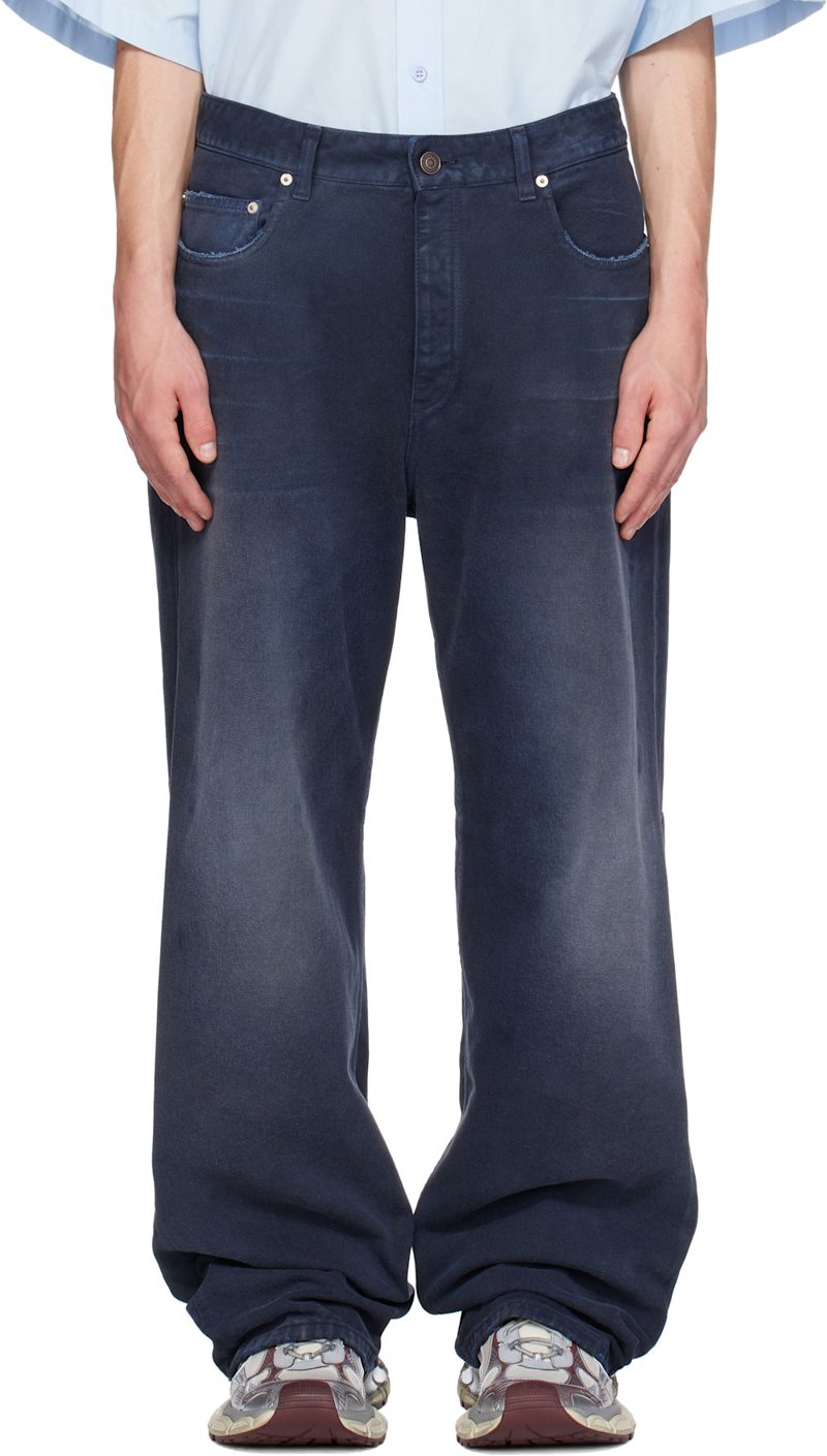 Navy Curved Knee Jeans 261342M186006