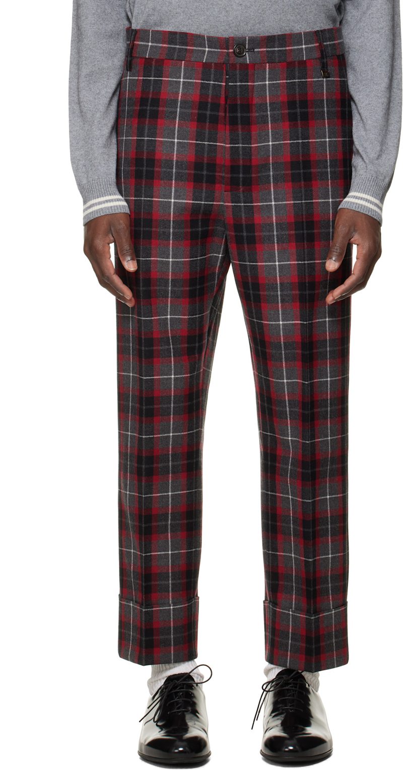 Red & Gray George Turn-Up Trousers 262314M191008