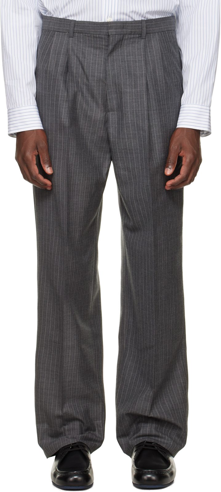Gray Wool Pinstripe Trousers 262249M202011
