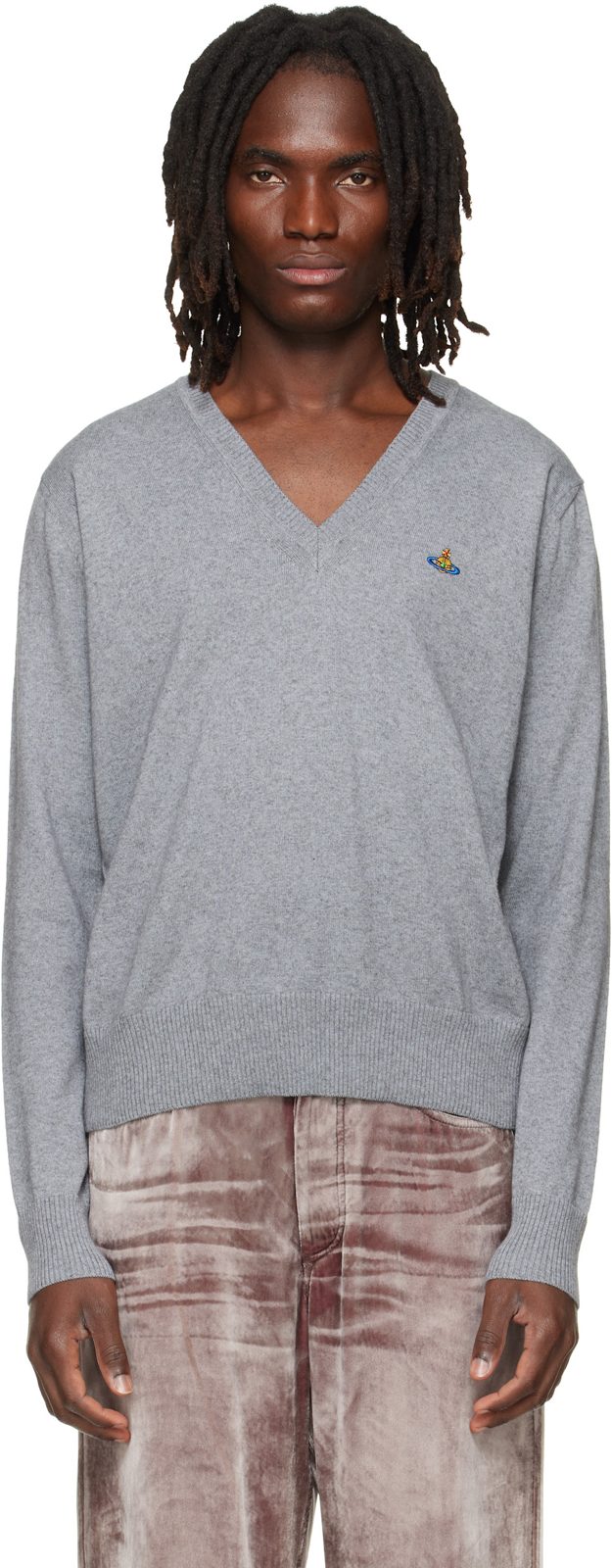 Gray Mark V-Neck Sweater 262314M206003
