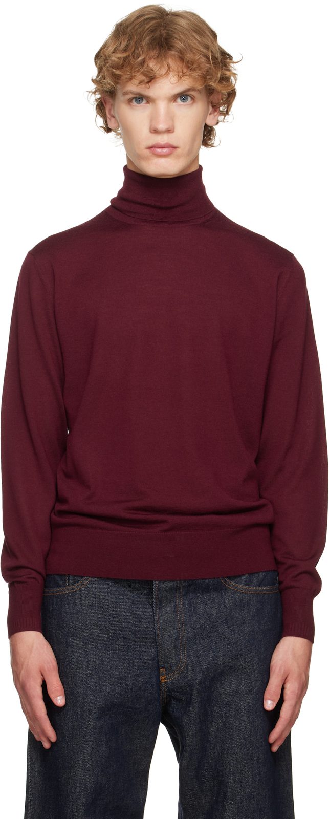 Burgundy Merino Wool Turtleneck 262358M205006