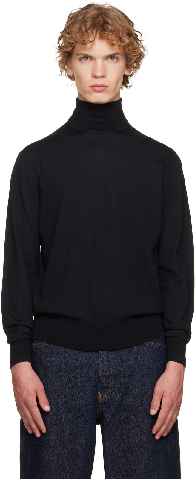 Black Merino Wool Turtleneck 262358M205005