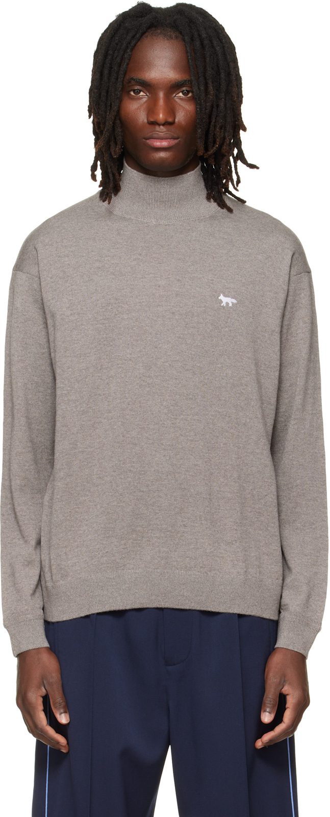 Maison Kitsune Taupe Profile Fox Comfort Mock Neck Sweater 262389M205000