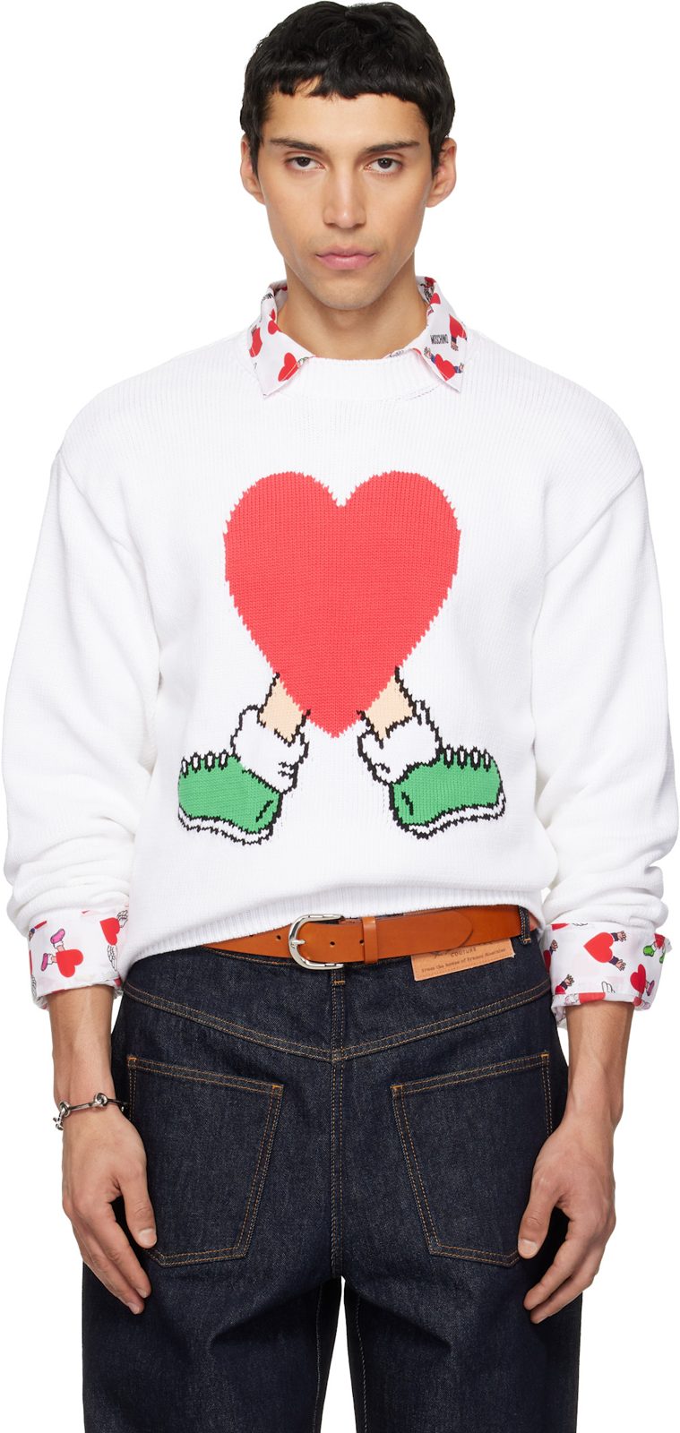 Moschino White All Over Hearts Sweater 261720M201000
