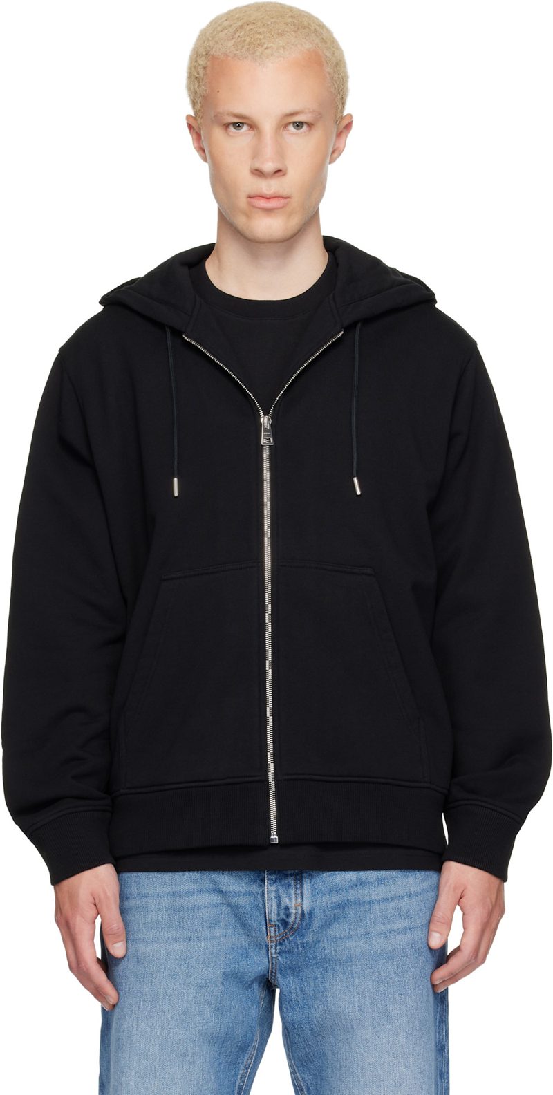 Black Zipped Photographic Negative Print Hoodie 262278M202001