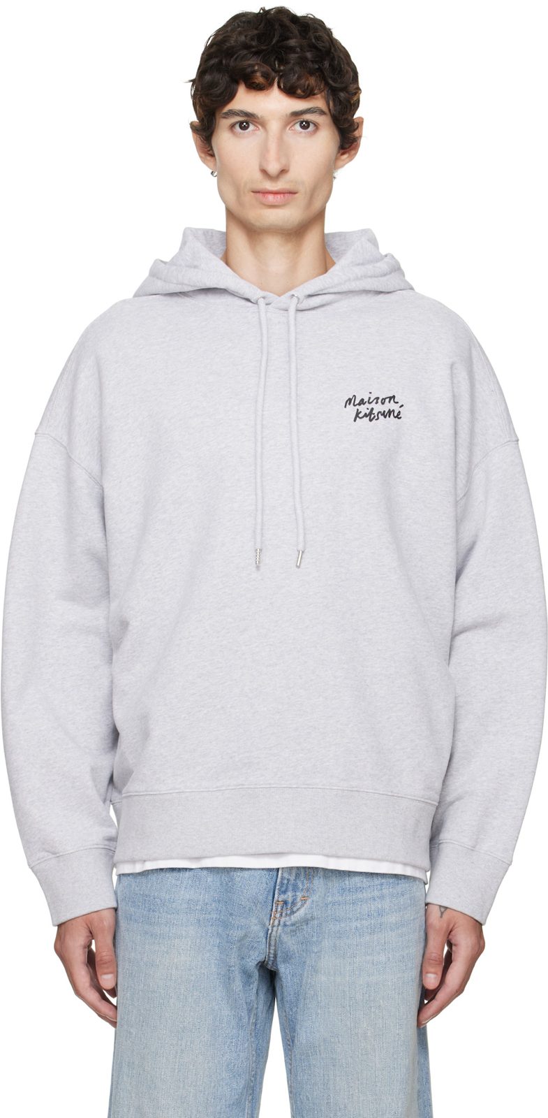 Maison Kitsune Gray Handwriting Oversized Hoodie 262389M202006