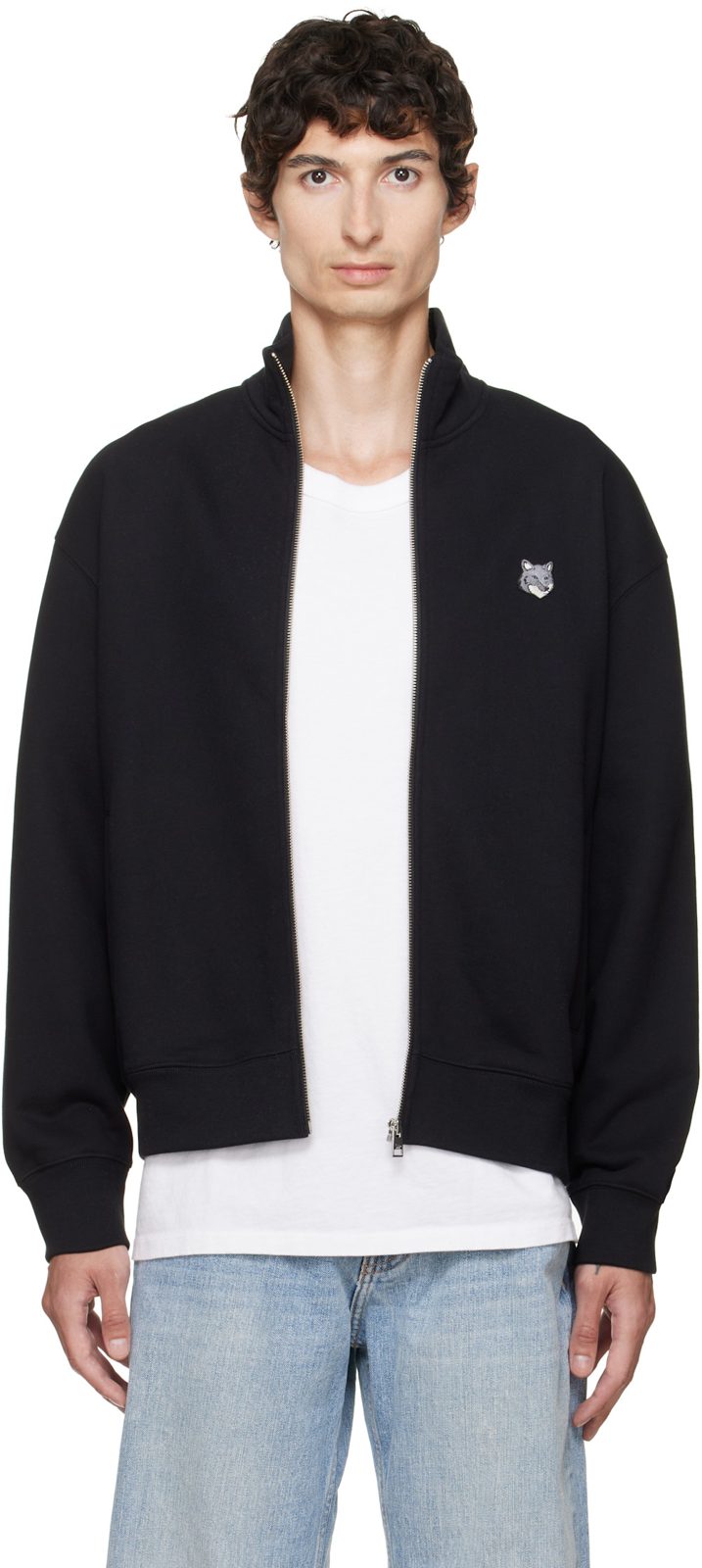 Maison Kitsune Black Fox Head Zipped Comfort Sweatshirt 262389M204007