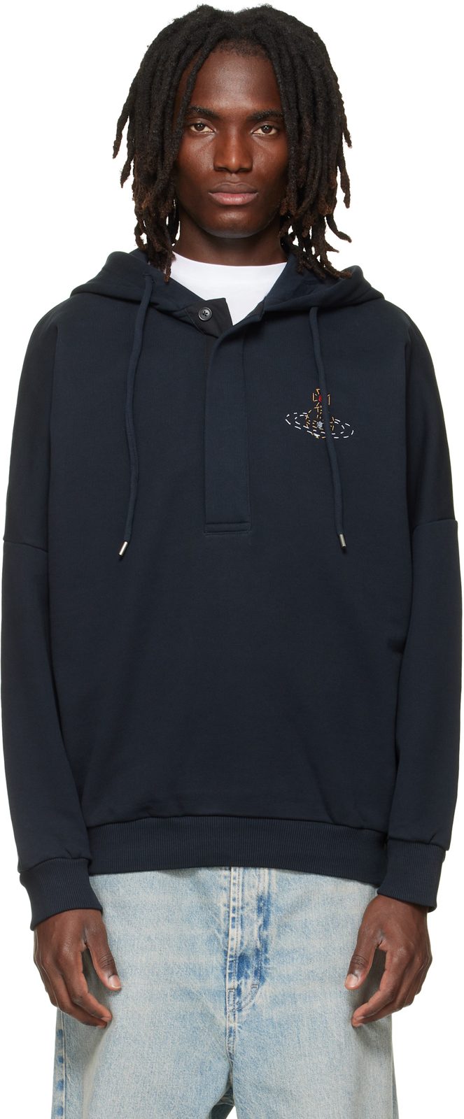 Navy Batwing Hoodie 262314M202000