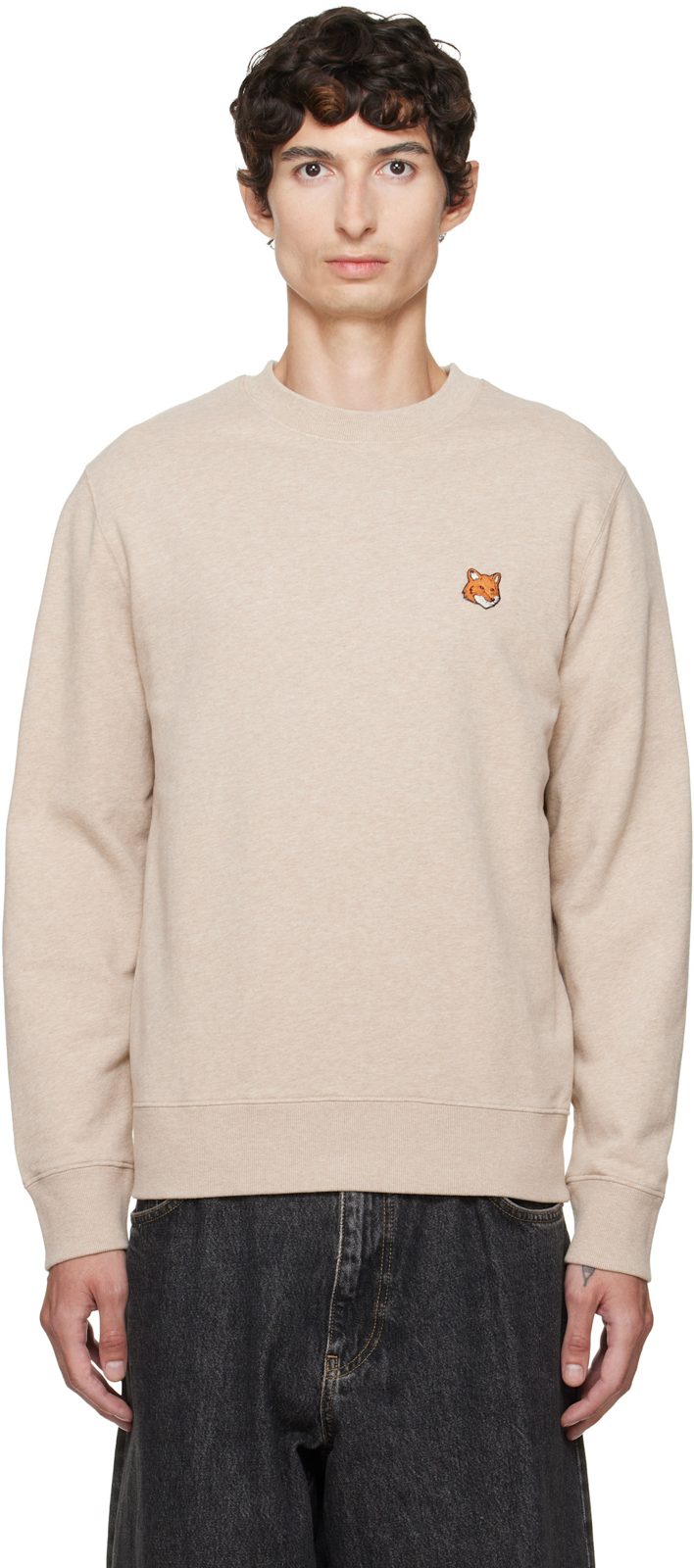 Maison Kitsune Beige Fox Head Sweatshirt 262389M204004