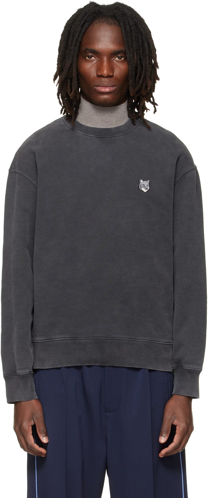 Maison Kitsune Gray Fox Head Faded Comfort Sweatshirt 262389M204001