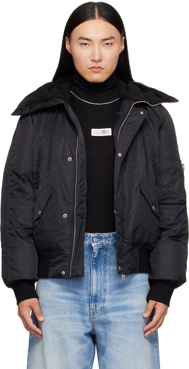 Black Sports Down Bomber Jacket 262188M178000