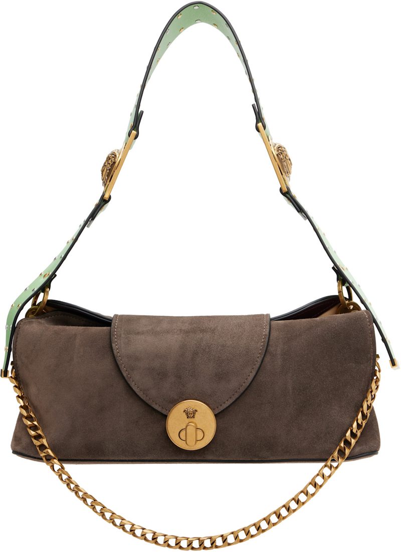 Brown Vivian Embellished Suede Clutch 262404F044000