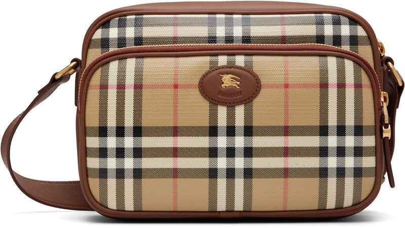 Beige Check Pocket Crossbody Bag 262376M170003
