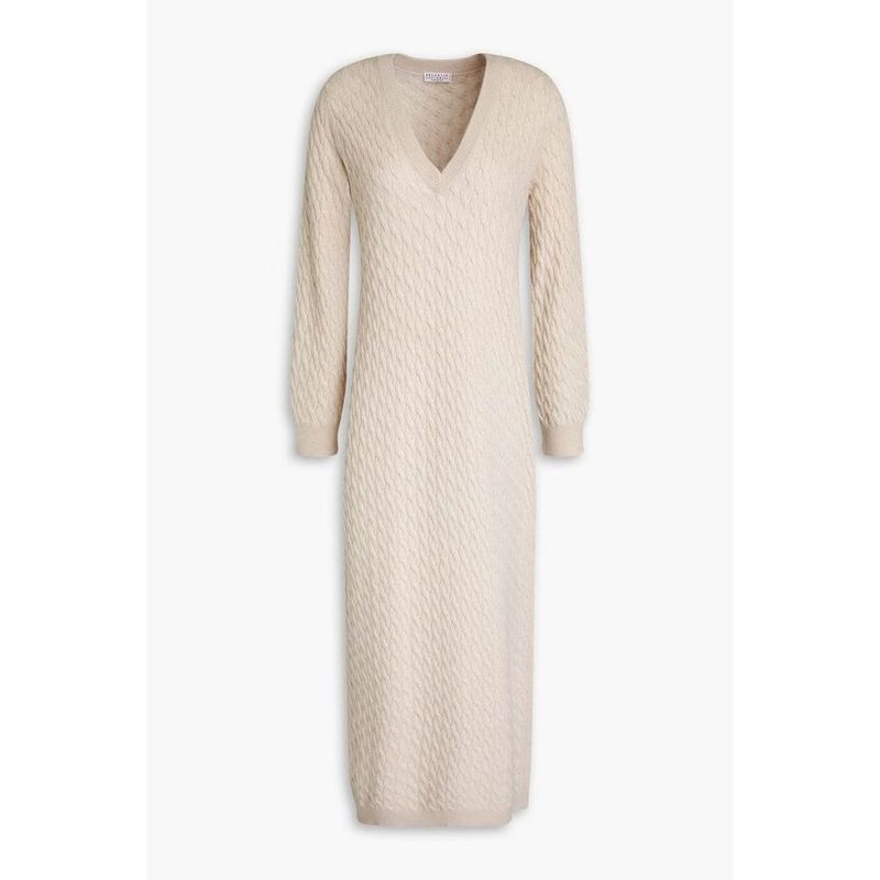 Brunello Cucinelli Beige Wool Silk Knit Dress