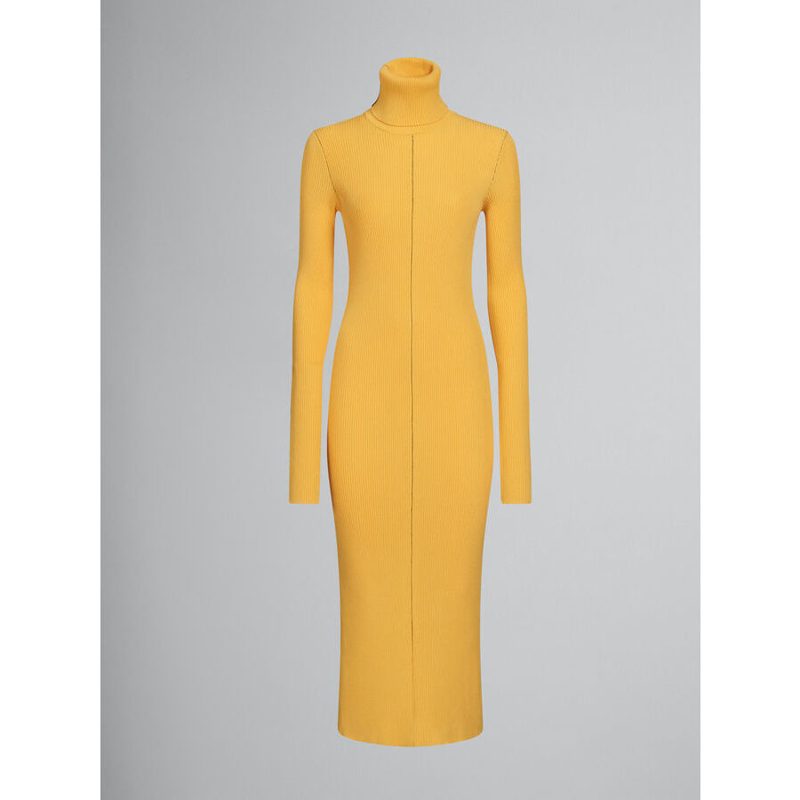 Marni Womens Maize Ribbed Turtleneck Midi Dress
