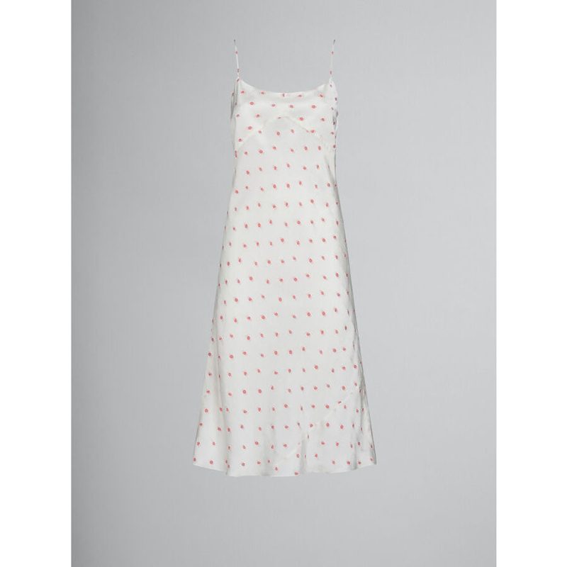Marni Womens White Slip Dress With Floral Pattern
