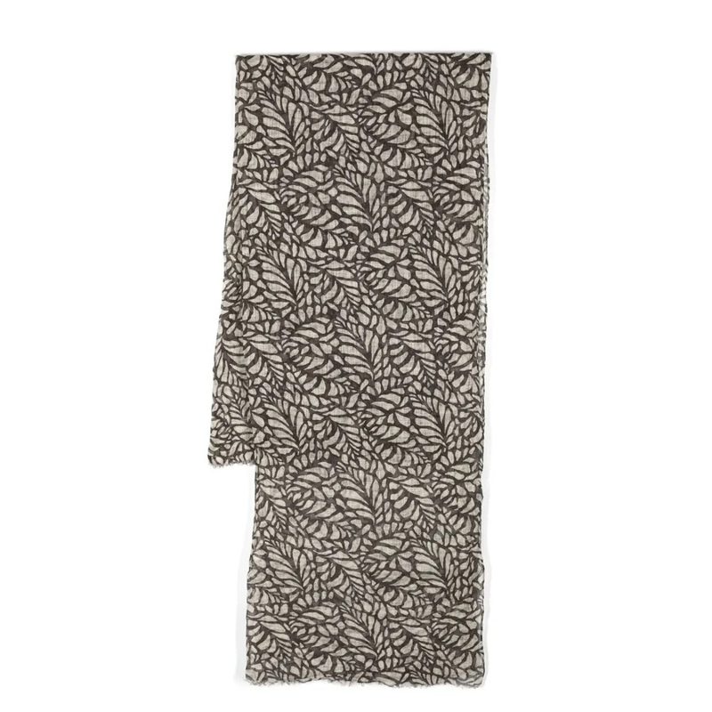 Brunello Cucinelli Womens Beige Brown Leaf Pattern Scarf