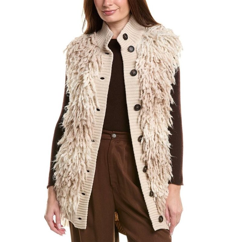 Brunello Cucinelli Womens Beige Textured Knit Buttoned Vest