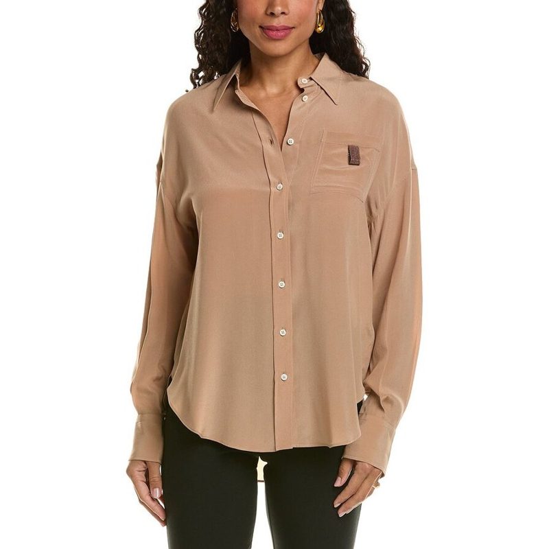 Brunello Cucinelli Almond Button-Up Shirt With Pocket
