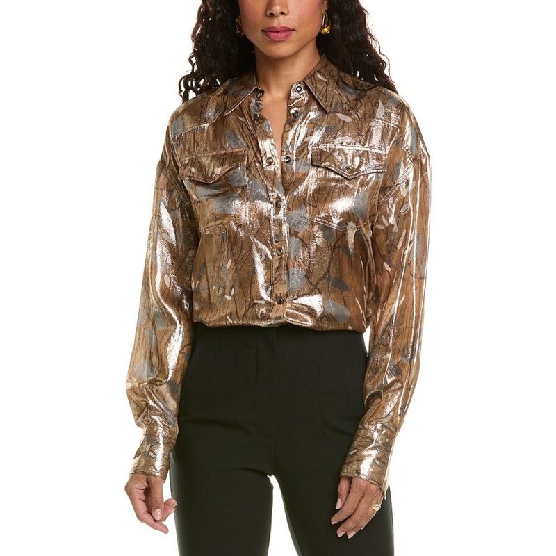 Brunello Cucinelli Womens Metallic Floral Button-Up Shirt