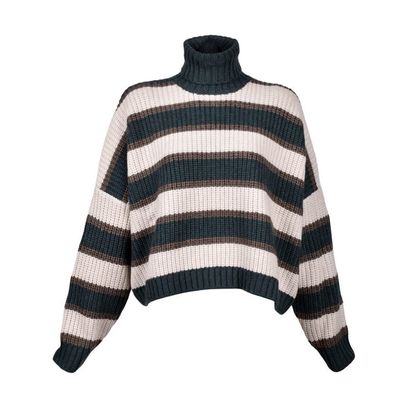 Brunello Cucinelli Womens Striped Cashmere Knit Turtleneck Sweater