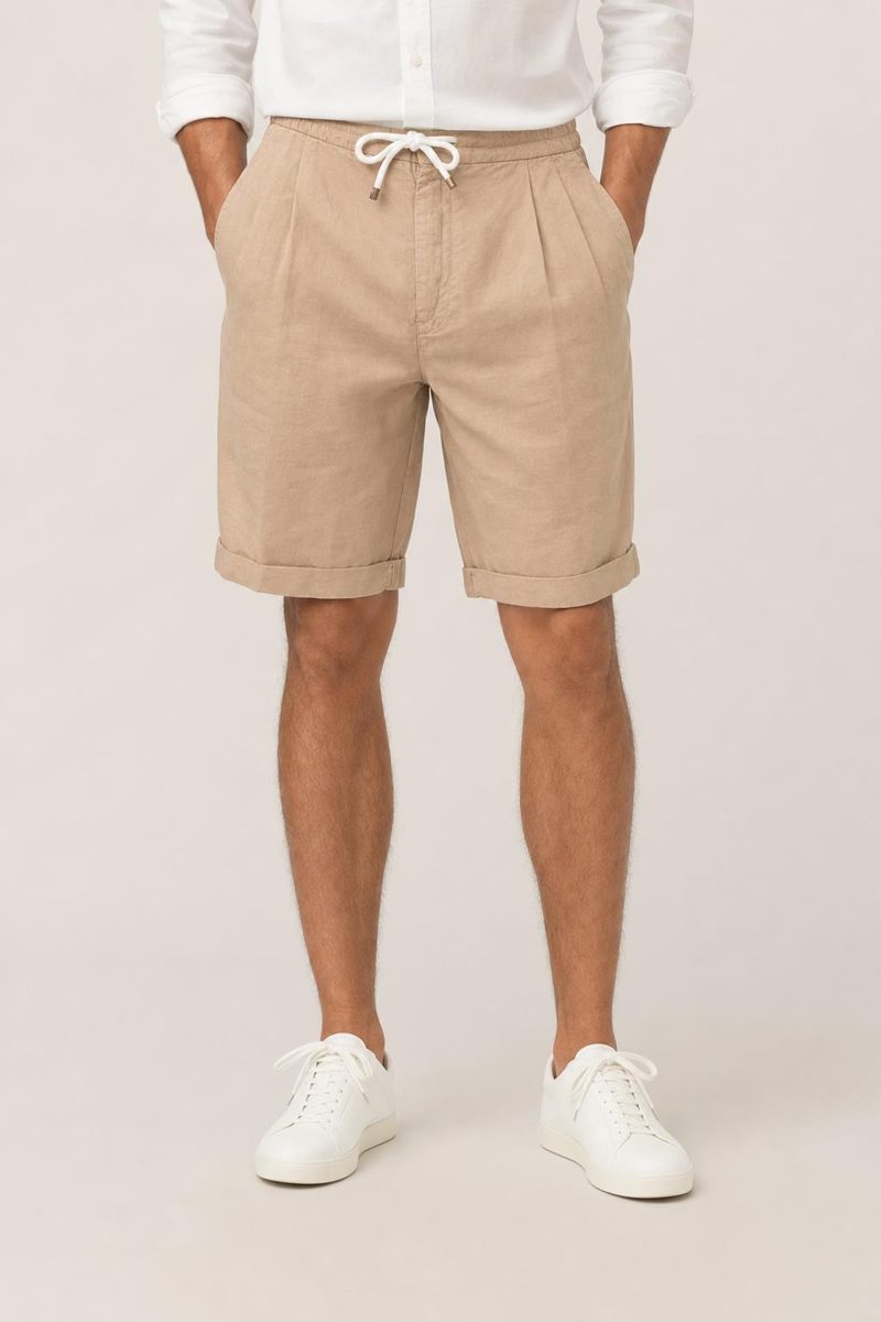 Brunello Cucinelli Beige Linen Blend Tailored Shorts