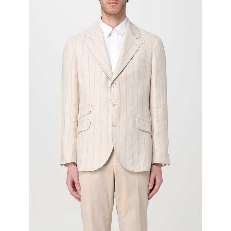 Brunello Cucinelli Light Beige Linen Striped Blazer