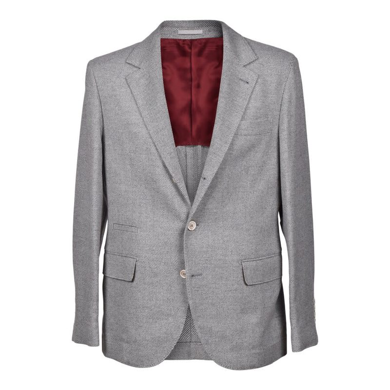 Brunello Cucinelli Gray Cashmere Blend Herringbone Blazer