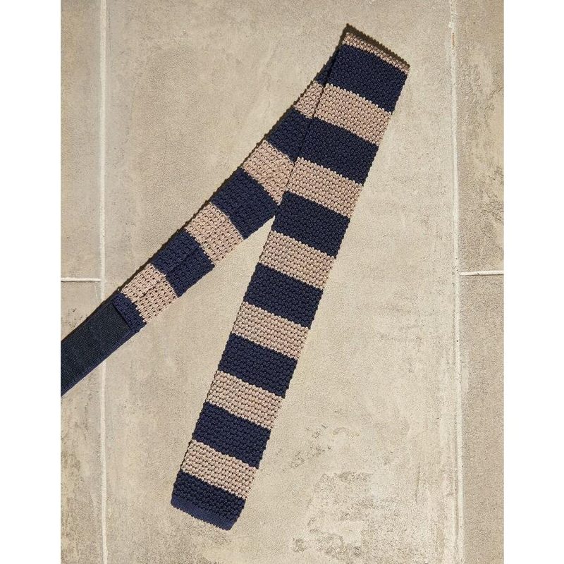 Brunello Cucinelli MenS Navy And Beige Striped Knit Tie
