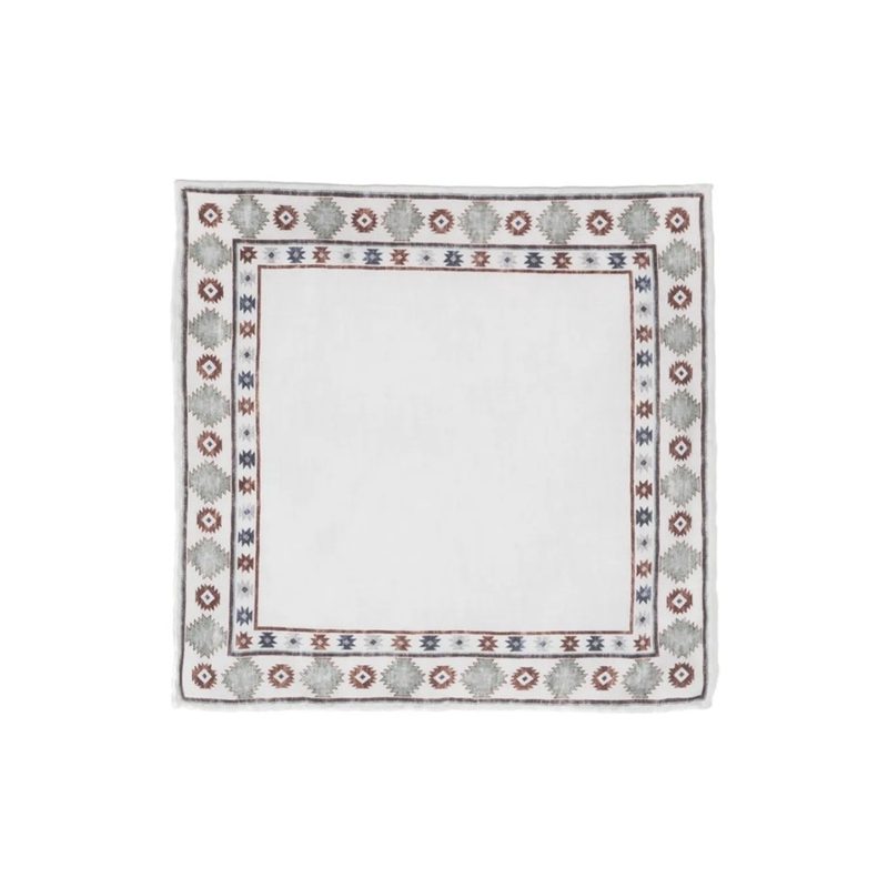 Brunello Cucinelli MenS White Pocketsquare With Geometric Border