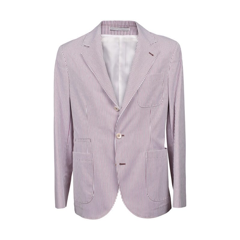 Brunello Cucinelli MenS Burgundy Striped Deconstructed Blazer