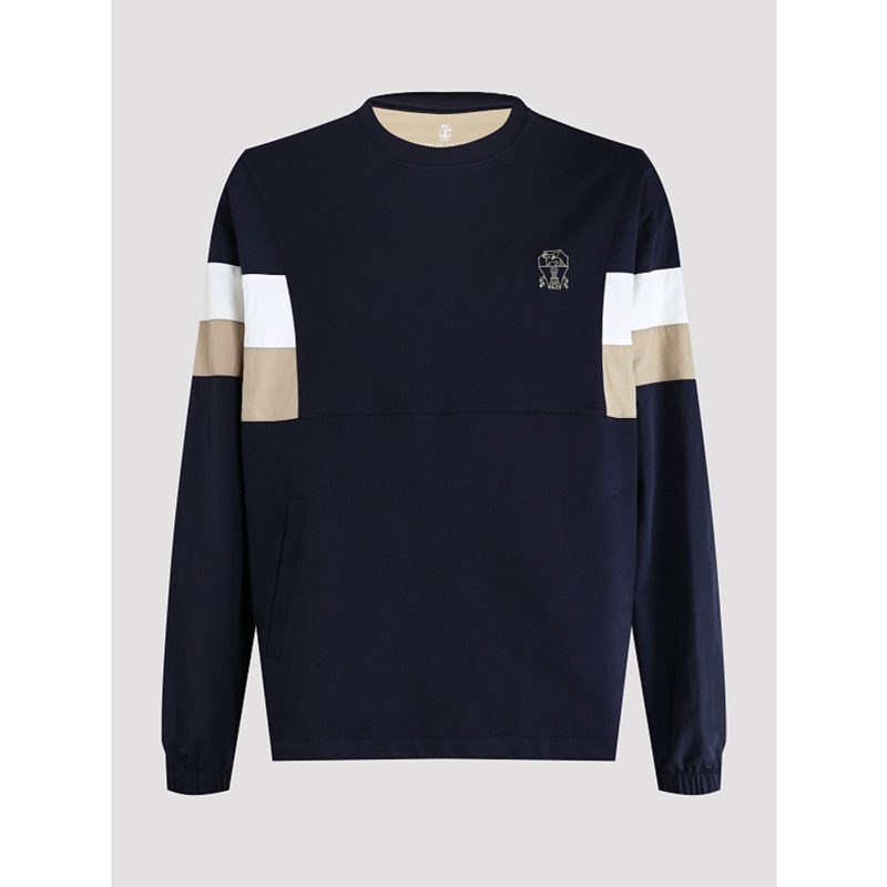 Brunello Cucinelli MenS Cobalt Colorblock Knit Sweater