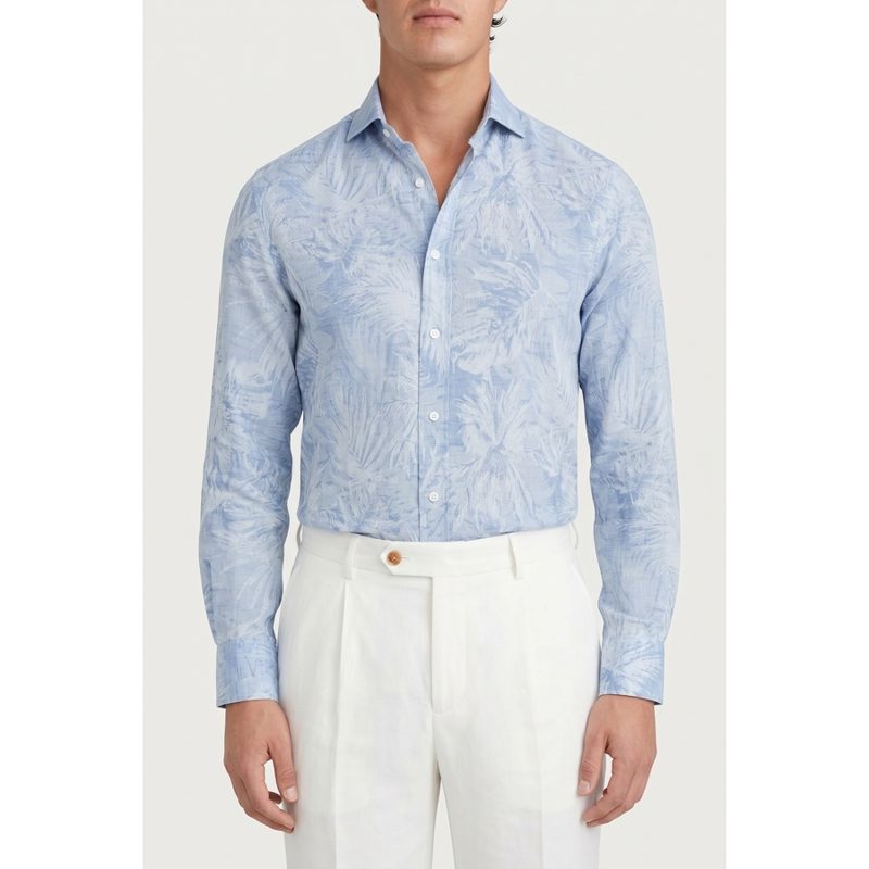 Brunello Cucinelli Light Blue Linen Cotton Shirt