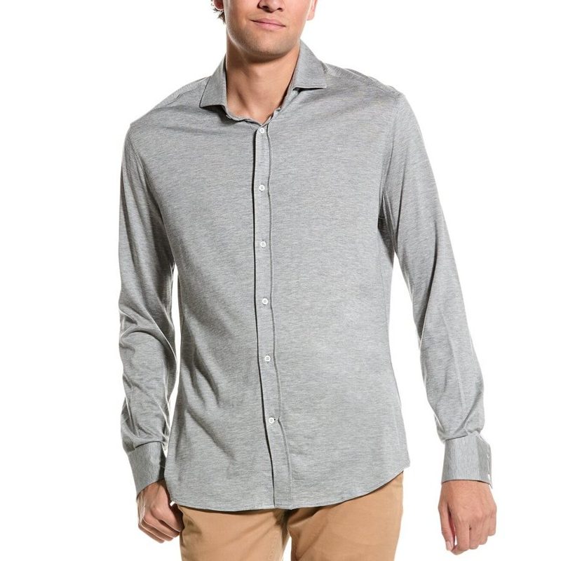 Brunello Cucinelli Gray Long-Sleeve Button-Up Shirt