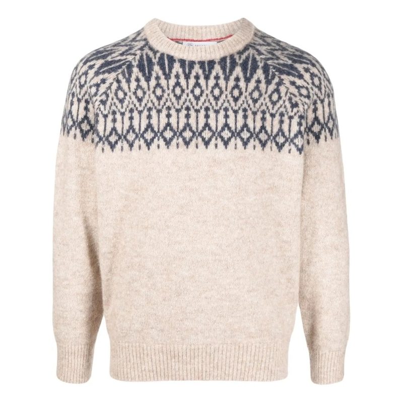Brunello Cucinelli MenS Beige Patterned Knit Sweater