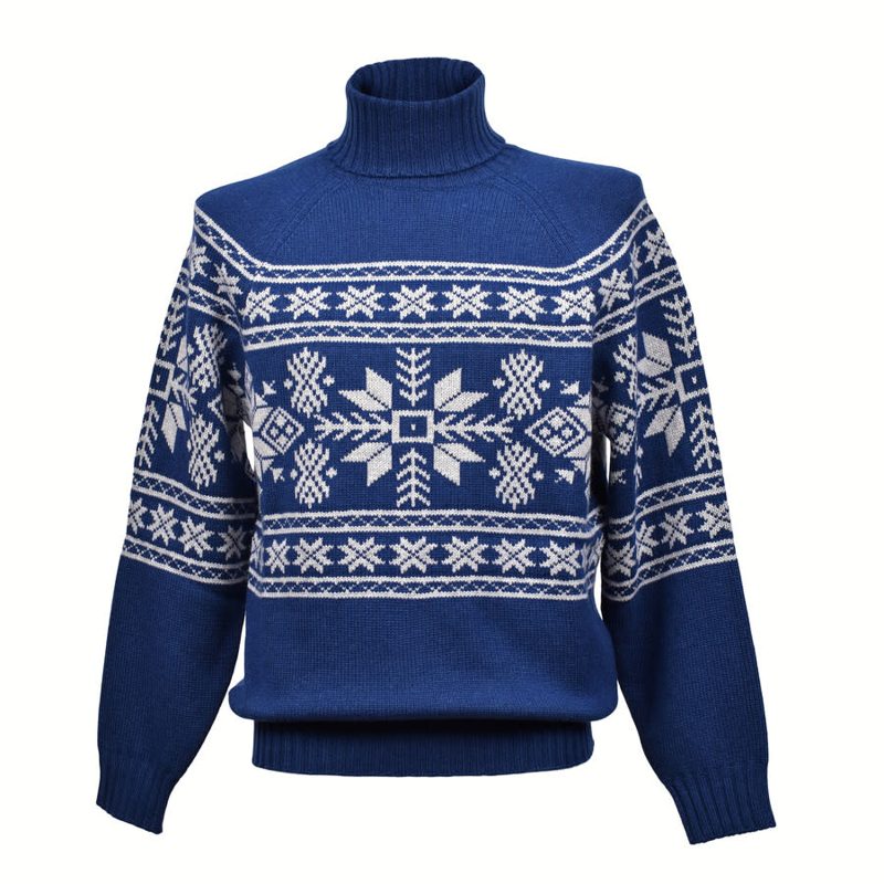 Brunello Cucinelli MenS Blue Cashmere Patterned Turtleneck Sweater
