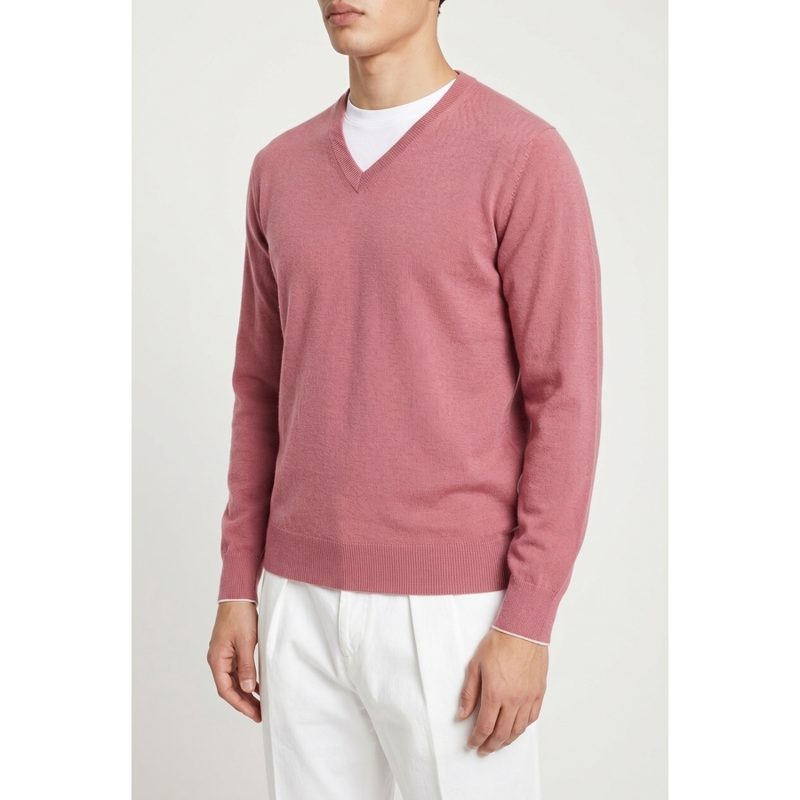 Brunello Cucinelli Pink Wool V Neck Sweater