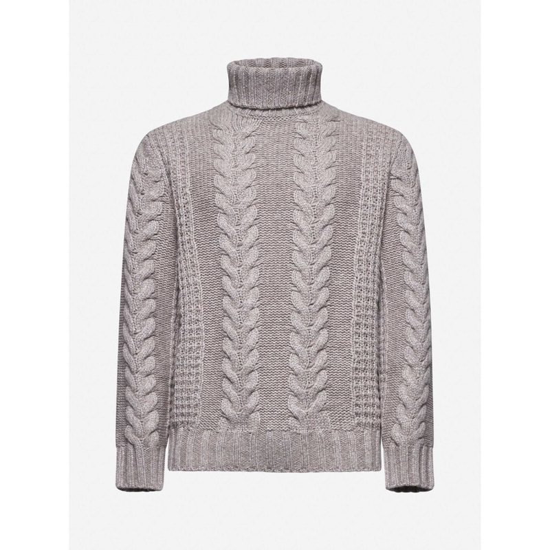 Brunello Cucinelli Taupe Cable Knit Turtleneck Sweater
